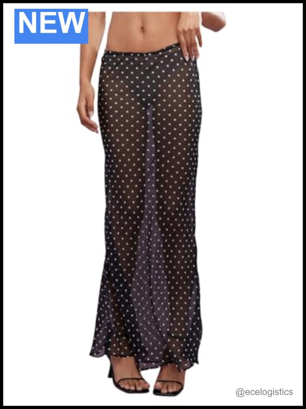 Women's Polka Dots Mesh Sheer Skirt Low Waist Maxi Skirts